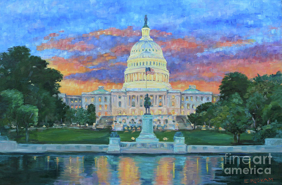 Capitol in the morning Painting by Elizabeth Roskam