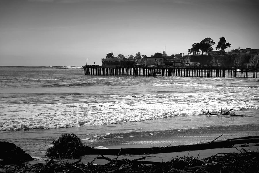 Capitola Beach And Wharf B And W Photograph by Joyce Dickens