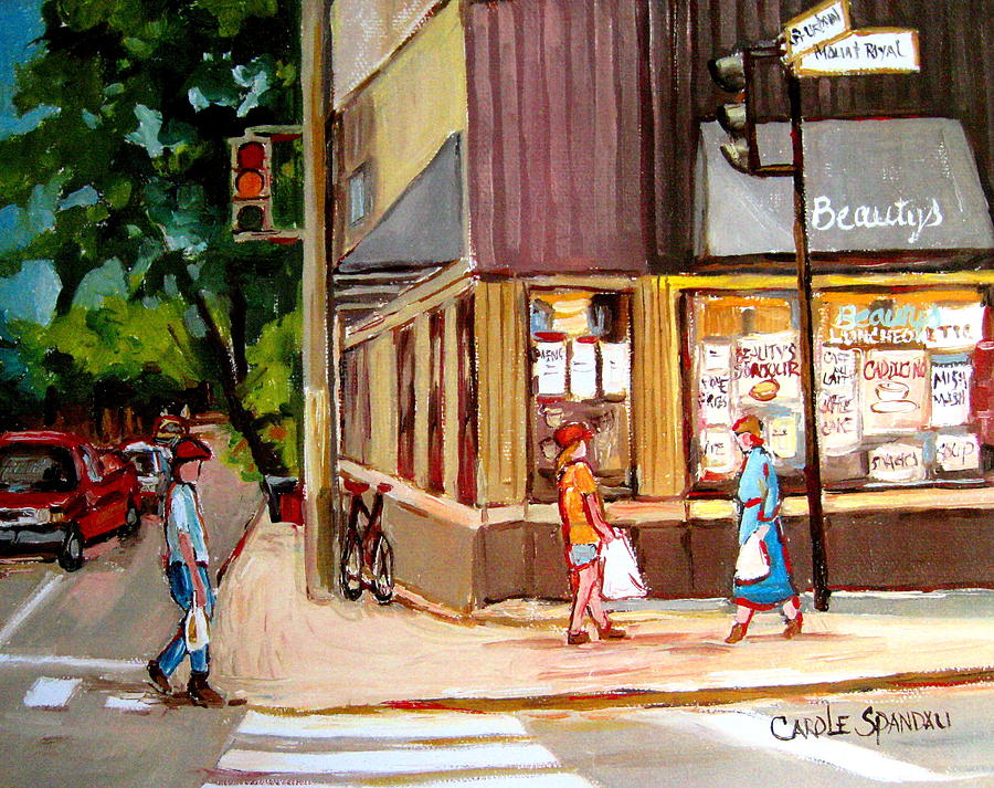 City Scene Painting - Cappucino  Cafe At Beautys Restaurant by Carole Spandau