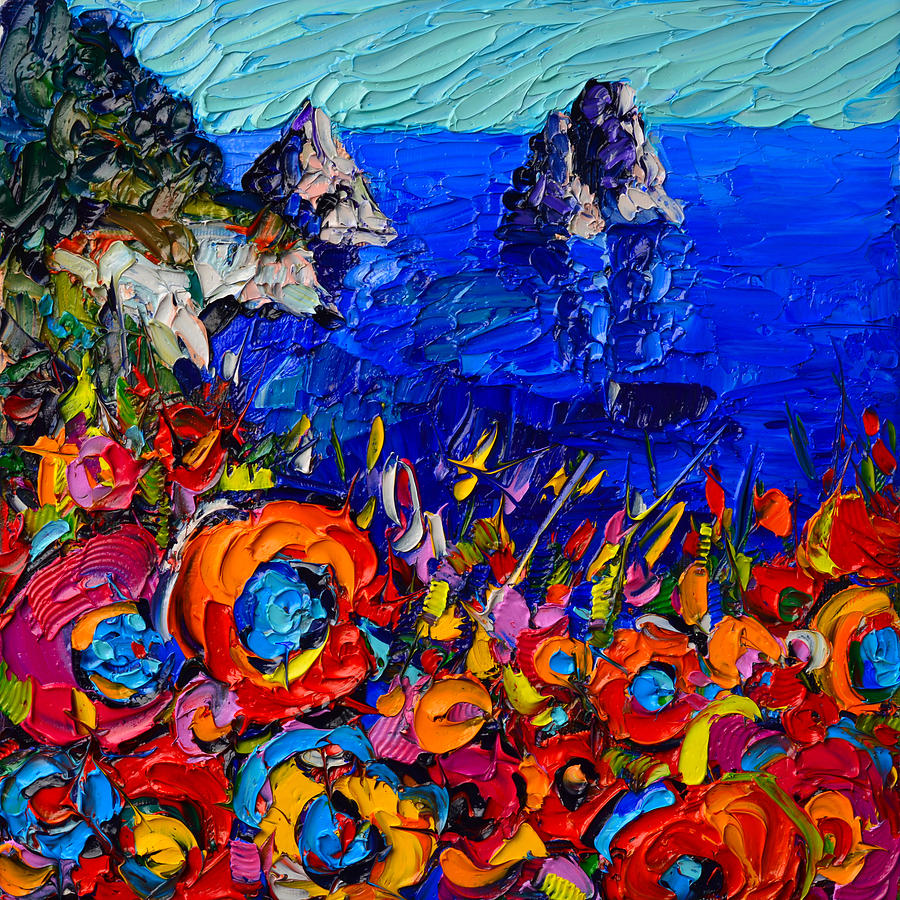 Capri Faraglioni Italy Colors Modern Impressionist Palette Knife Oil Painting By Ana Maria Edulescu  Painting by Ana Maria Edulescu