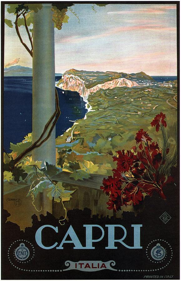 Capri, Italia - Bay Of Naples, Italy - Retro Travel Poster - Vintage Poster Mixed Media