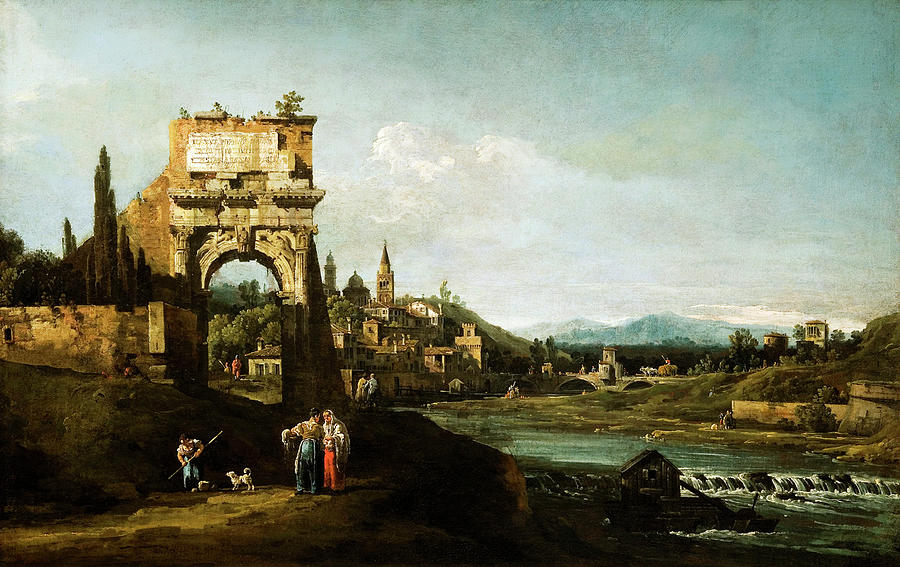 Capriccio with a Roman Arch Painting by Bernardo Bellotto - Fine Art ...