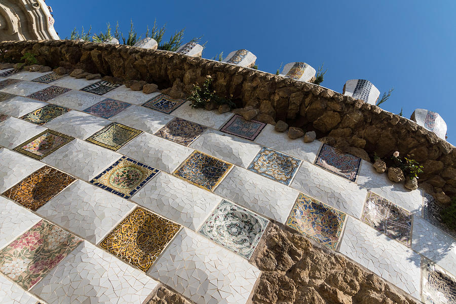 Capricious Trencadis Mosaics - Antoni Gaudi Tiles at Park Guell in the Hot Mediterranean Sun Photograph by Georgia Mizuleva