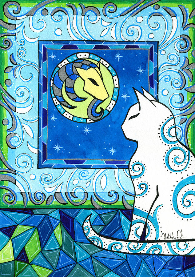 Capricorn Cat Zodiac Painting by Dora Hathazi Mendes