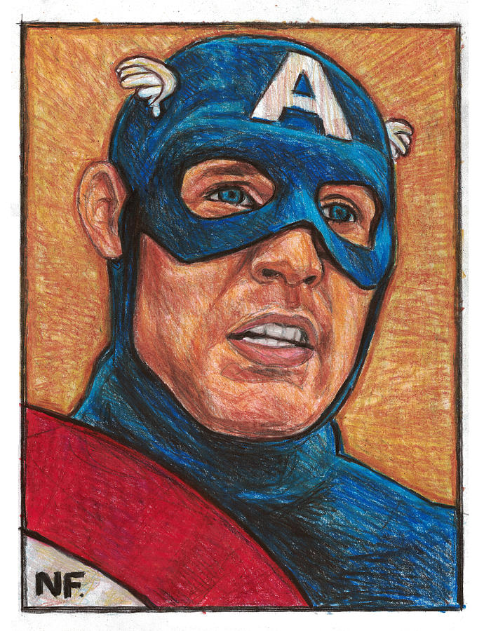 Captain America Drawing - Captain America as portrayed by Actor Chris Evans by Neil Feigeles