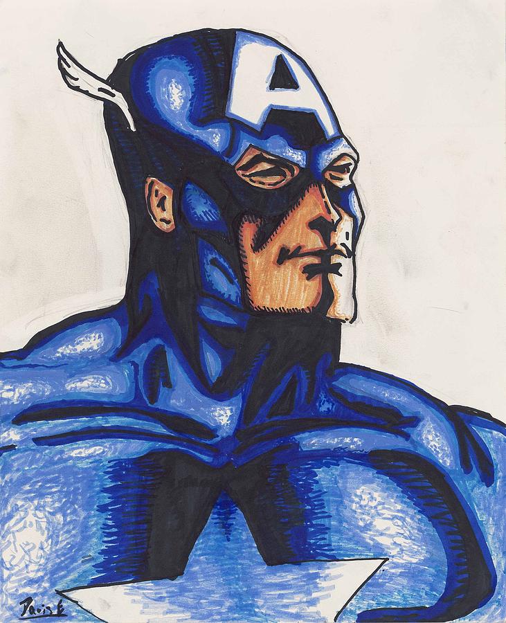 Captain America Drawing - Captain America by Davis Elliott
