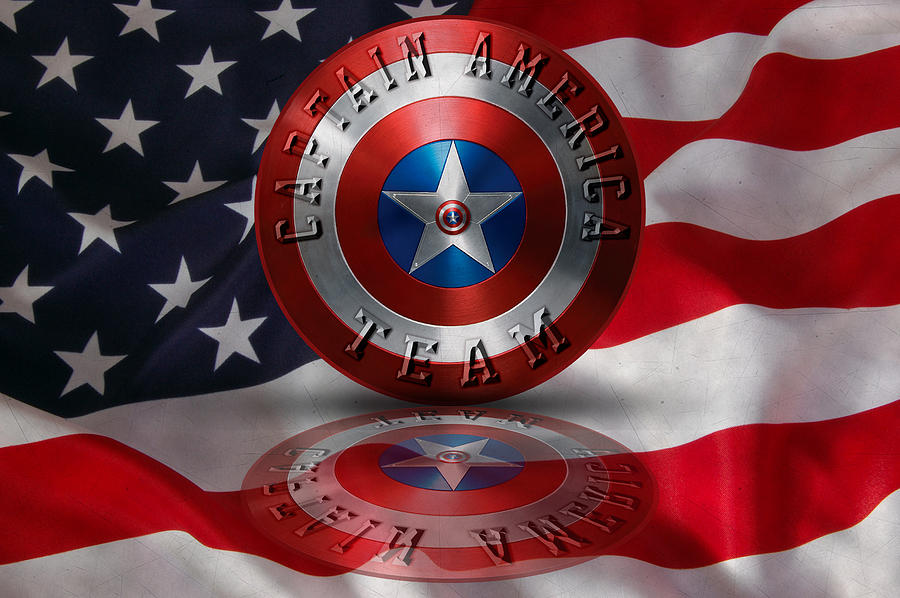 Captain America Shield Painting - Captain America Team Typography on Captain America Shield  by Georgeta Blanaru
