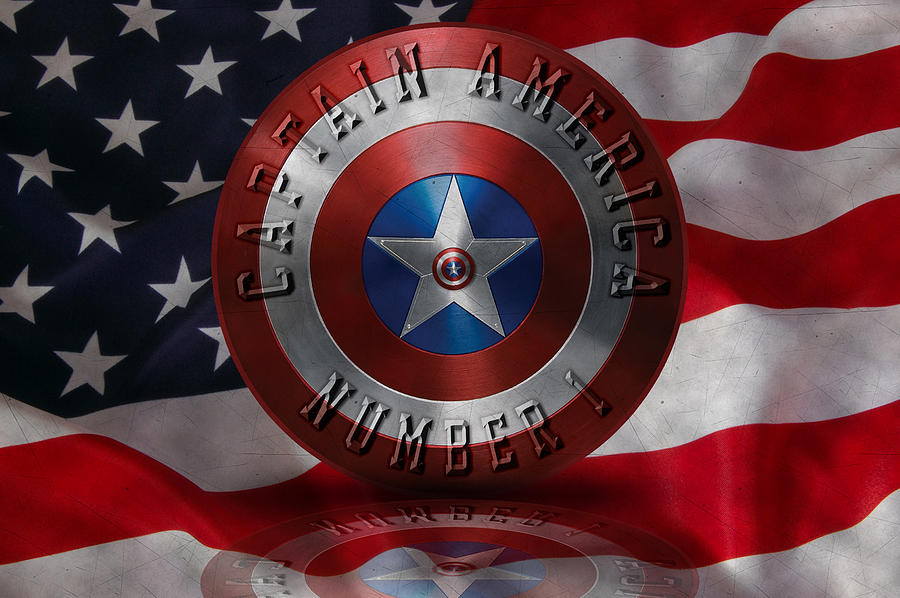 Captain America Typography on Captain America Shield  Painting by Georgeta Blanaru