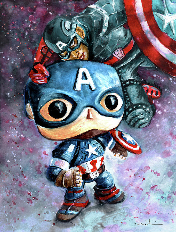 Captain Funko And Captain America Painting by Miki De Goodaboom