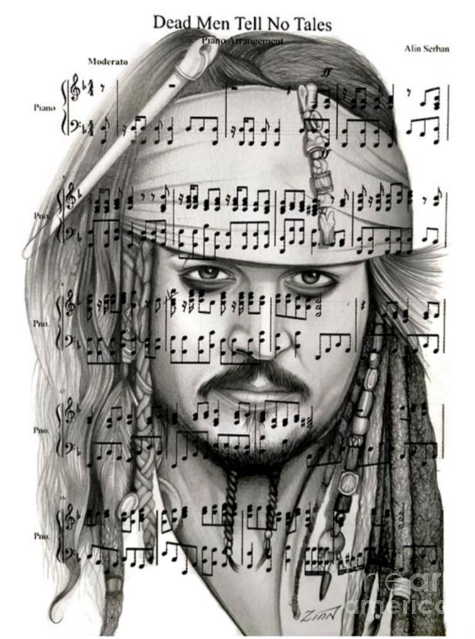 Sparrow Drawing - Captain Jack Sparrow by Alan Zinn