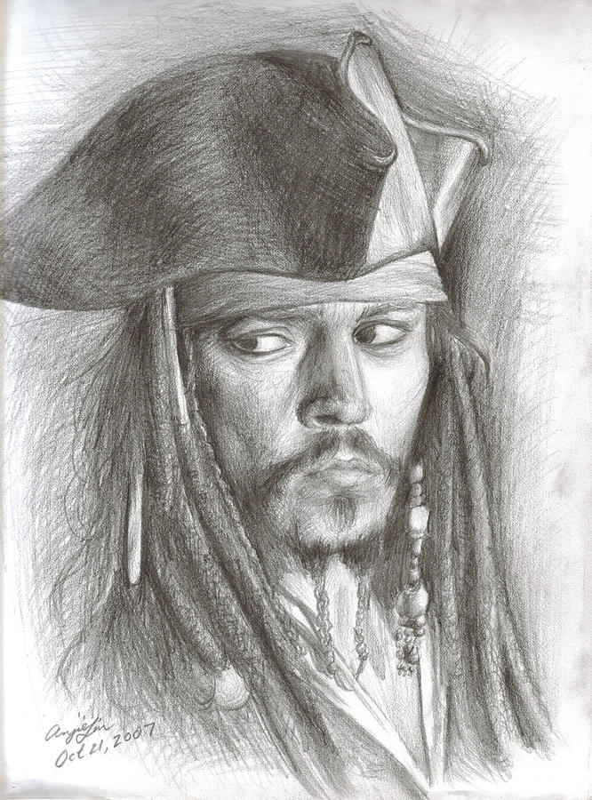 Sparrow Drawing - Captain Jack Sparrow by Anjie Liu