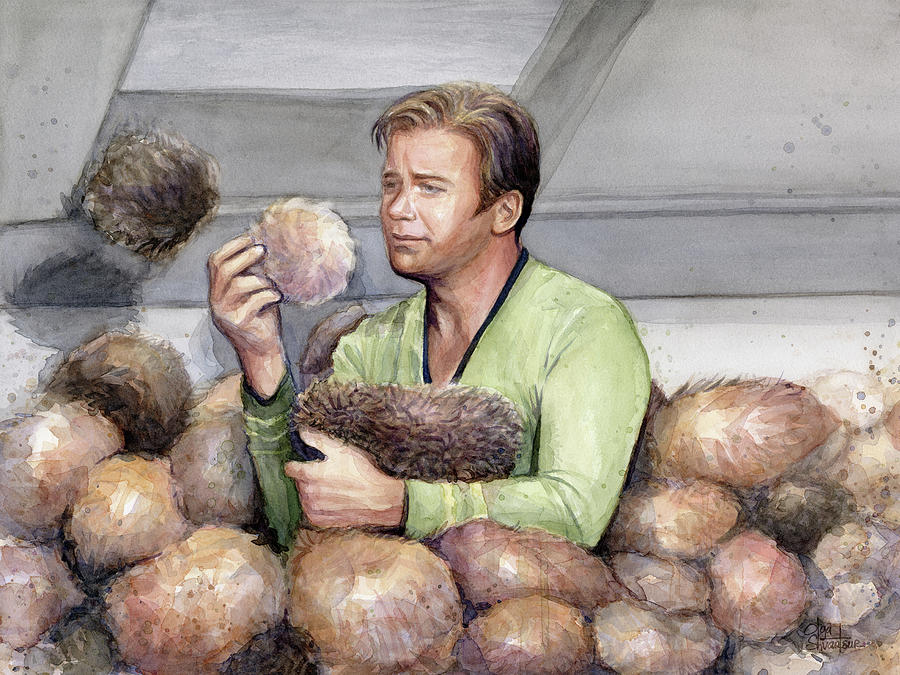 Captain Kirk and Tribbles Painting by Olga Shvartsur