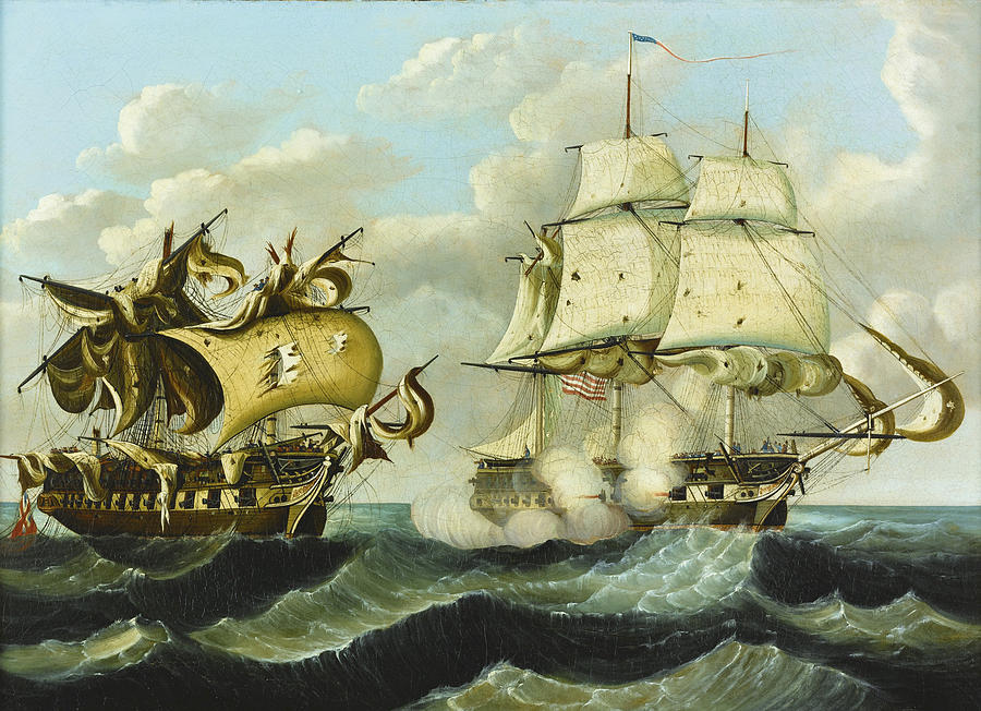 Thomas Chambers Painting - Capture of HBM Frigate Macedonian by The USS United States on October 25 1812 by Thomas Chambers