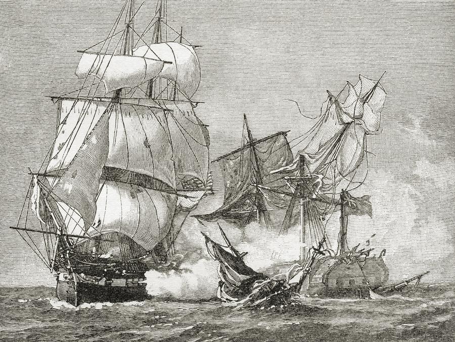 Boat Painting - Capture of the Guerriere by the Constitution by American School