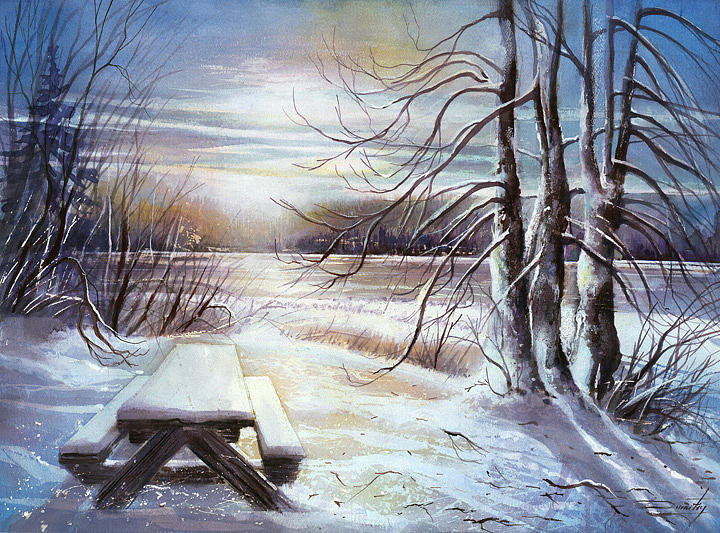 Landscape Painting - Capturing the snow by Dumitru Barliga