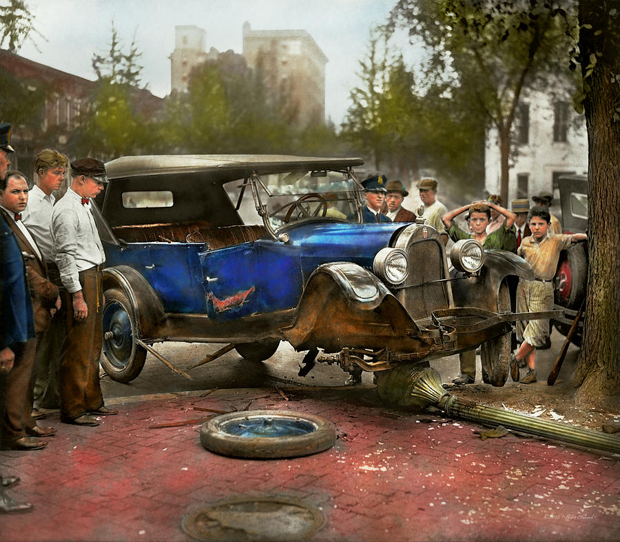 Transportation Photograph - Car Accident - It came out of nowhere 1926 by Mike Savad
