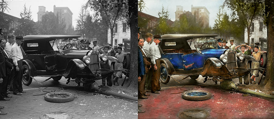 Car Accident - It came out of nowhere 1926 - Side by Side Photograph by Mike Savad