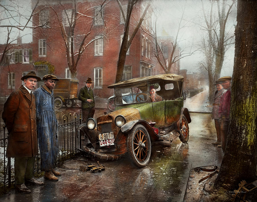 Car Accident - Watch for ice 1921 Photograph by Mike Savad