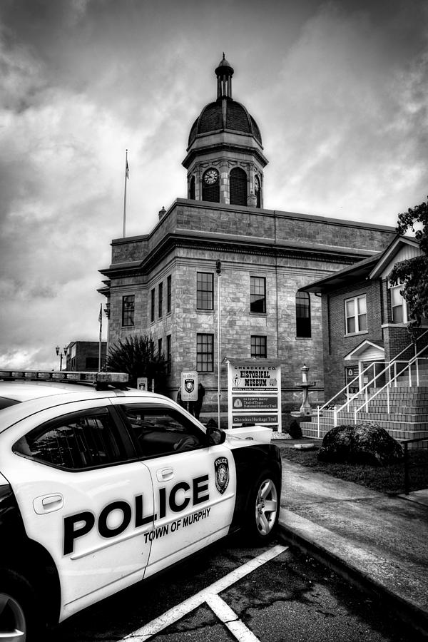 Car And Courthouse in Black and White Photograph by Greg and Chrystal Mimbs