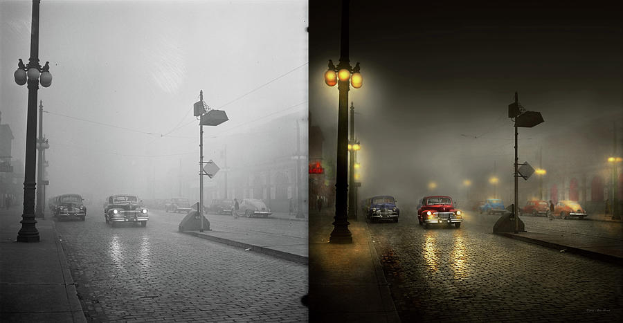 Car - Down a lonely road 1940 - Side by Side Photograph by Mike Savad