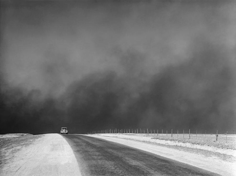 Dust Bowl Photograph - Car Driving in Dust Bowl - Texas 1936 by War Is Hell Store