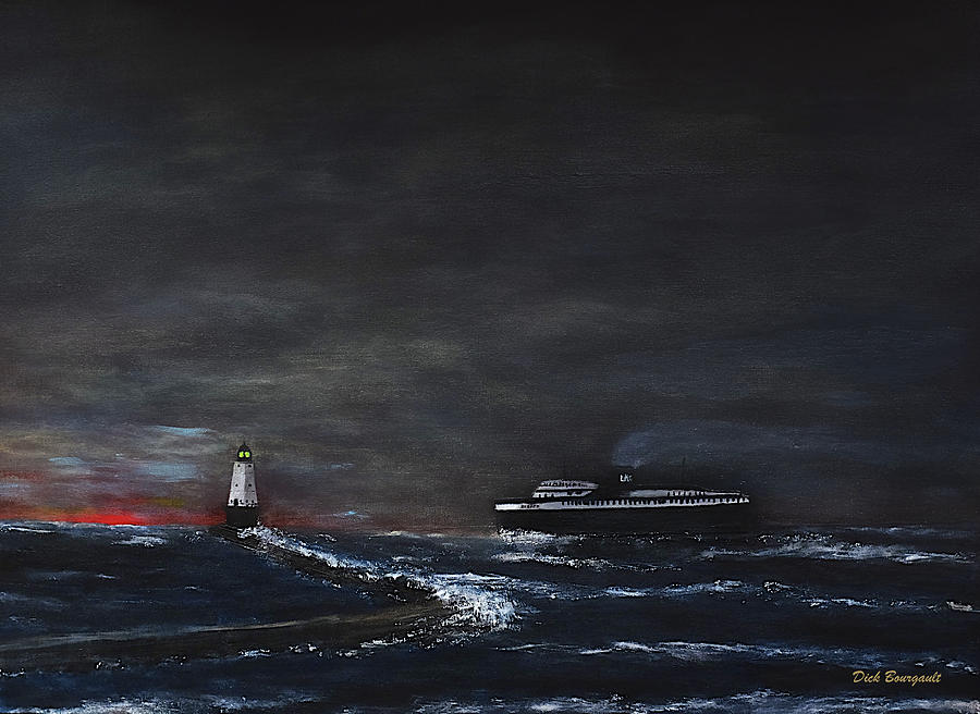 Car Ferry Badger November Crossing Painting by Dick Bourgault