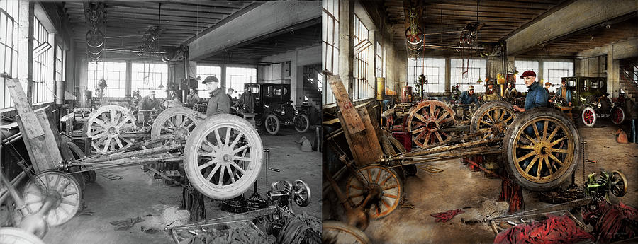 Car - Garage - Blue collar work 1923 - Side by Side Photograph by Mike Savad
