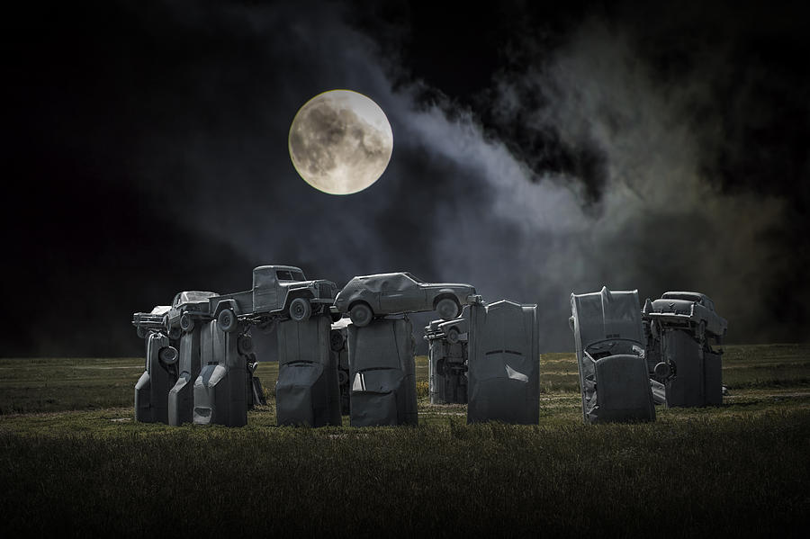 Car Henge under the Moonlight Photograph by Randall Nyhof