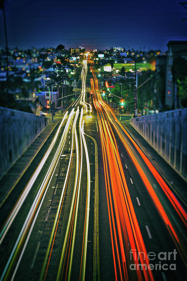 Car light trails and urban landscape in San Diego, California Photograph by Sam Antonio