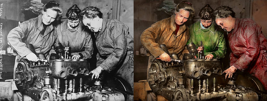 Car Mechanic - In a mothers care 1900 - Side by Side Photograph by Mike Savad