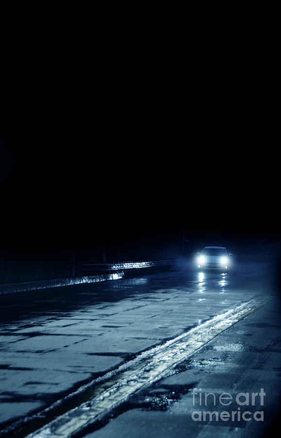 Car On a Rainy Highway at Night Photograph by Jill Battaglia