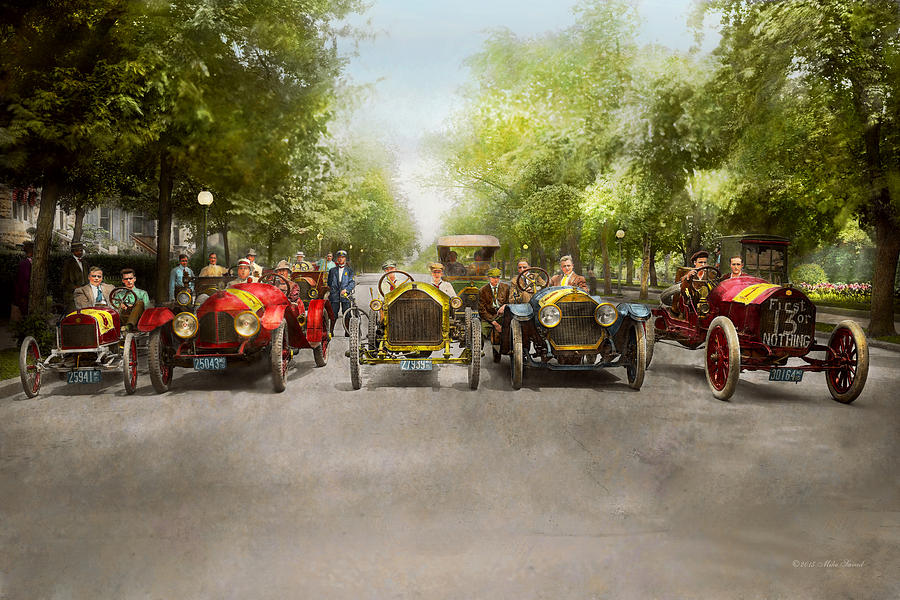 Car Photograph - Car - Race - Hold on to your hats 1915 by Mike Savad