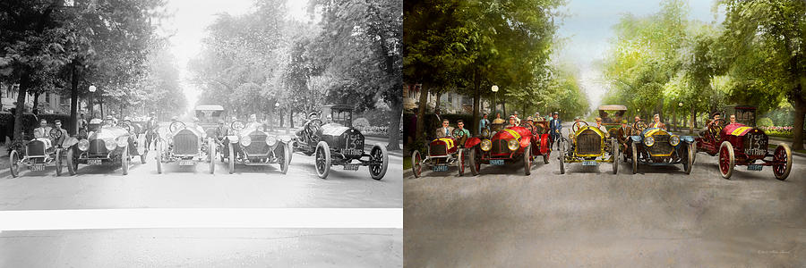 Car - Race - Hold on to your hats 1915 - Side by Side Photograph by Mike Savad