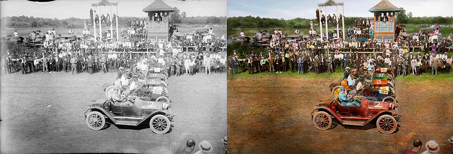 Car - Race - On the edge of their seats 1915 - Side by Side Photograph by Mike Savad