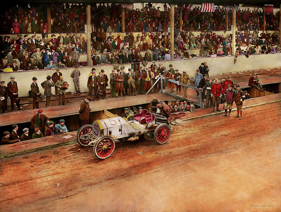 Car Race - Racing to get gas 1908 Photograph by Mike Savad