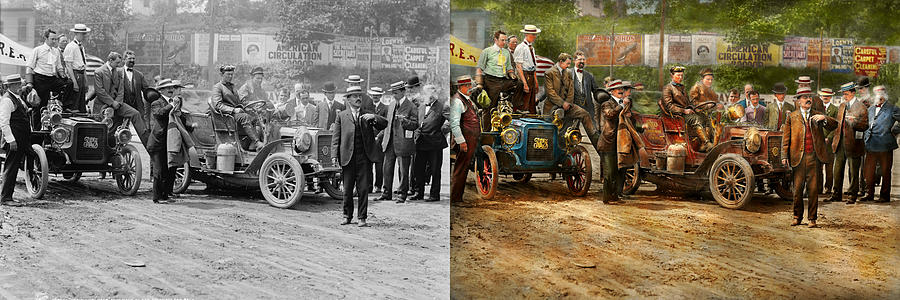 Car - Race - The end of a long journey 1906 - Side by Side Photograph by Mike Savad