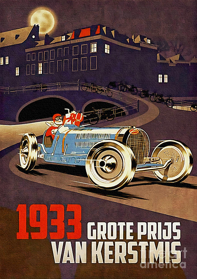 Car Racing Christmas Poster of the 30s Painting by Ian Gledhill