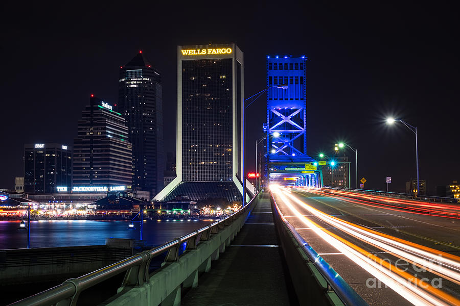Car Trails on Main Street Bridge - Jacksonville Florida Photograph by Dawna Moore Photography