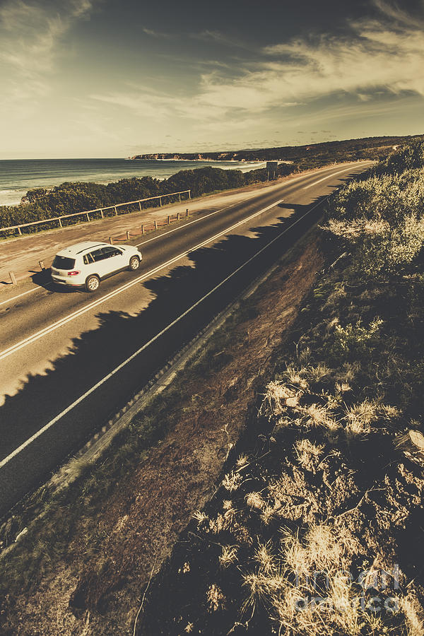 Transportation Photograph - Car travelling The Great Ocean Road by Jorgo Photography