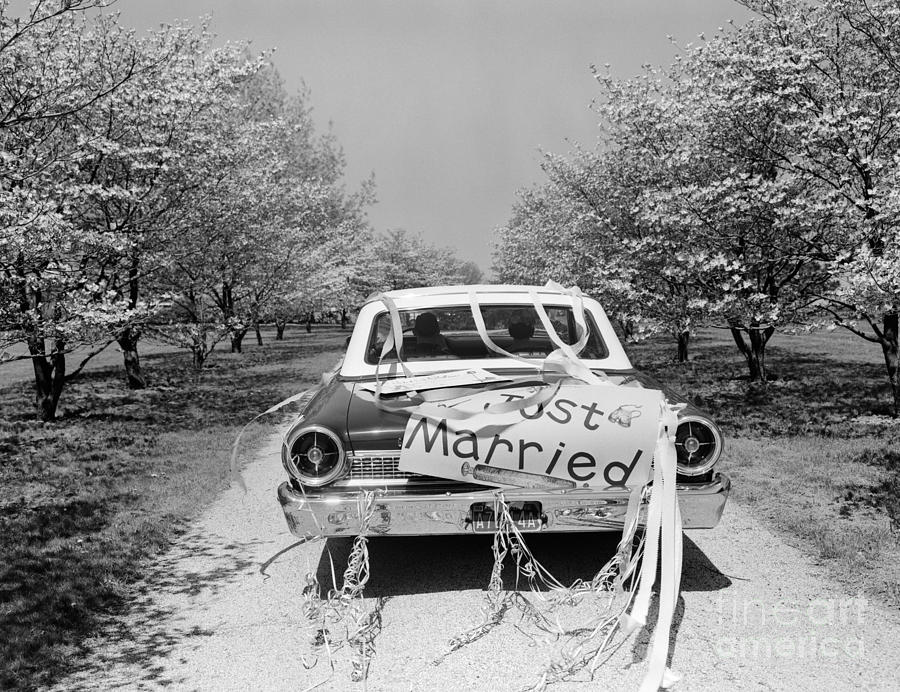 Car With Just Married Sign, C.1960s Photograph by H. Armstrong Roberts/ClassicStock