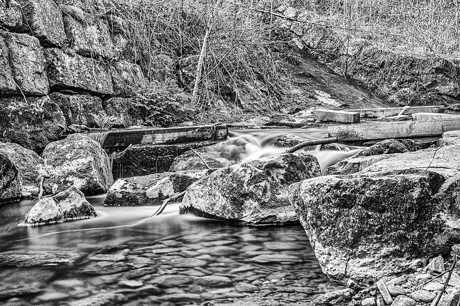 Caradocs Falls 1 Mono Photograph by Steve Purnell