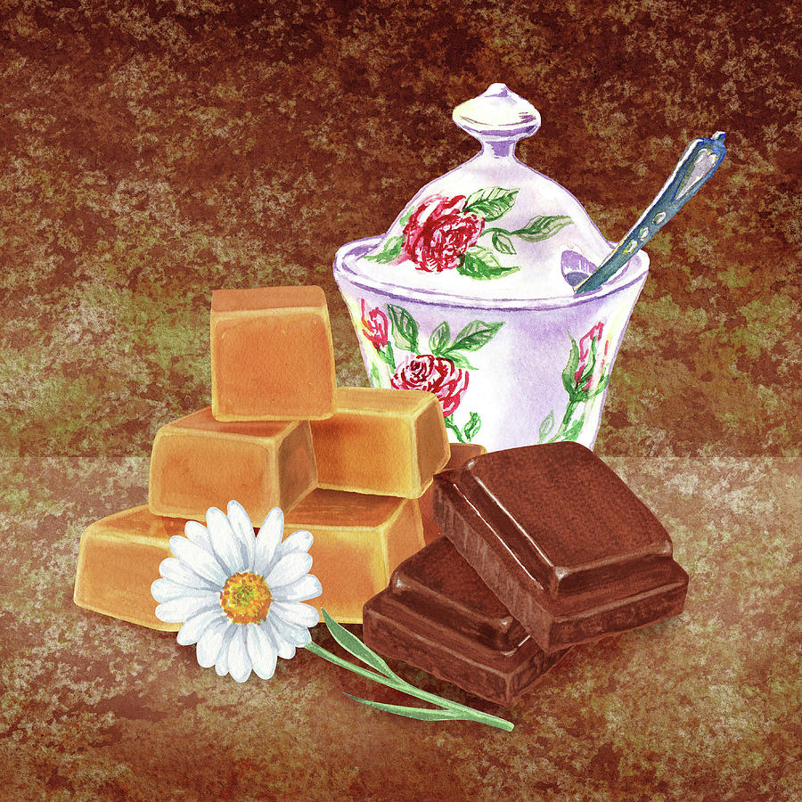 Caramel Chocolate Daisy Watercolor Painting by Irina Sztukowski