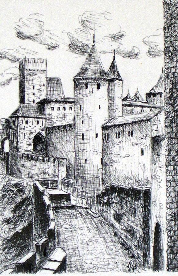 Carcassone Drawing by Justyna Pastuszka