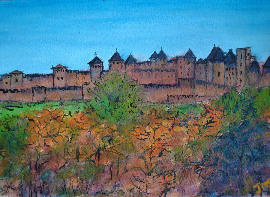 Carcassonne in Autumn Painting by Jackie Sherwood