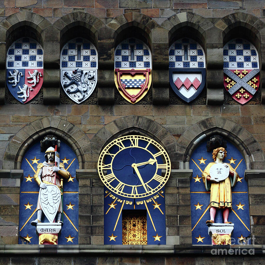 Cardiff Castle clock tower detail square format Photograph by James Brunker