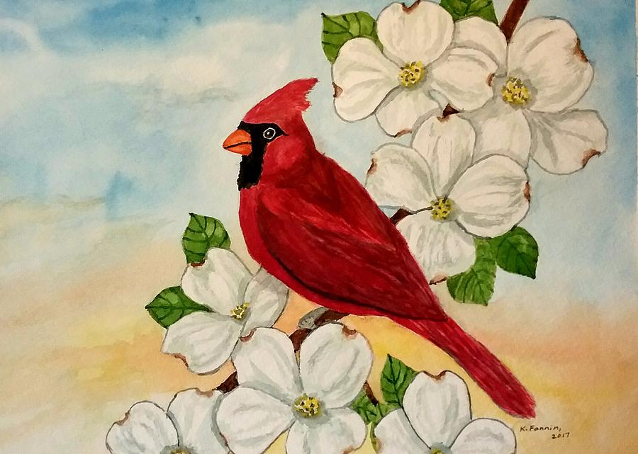 Cardinal And Dogwood Painting By B Kathleen Fannin