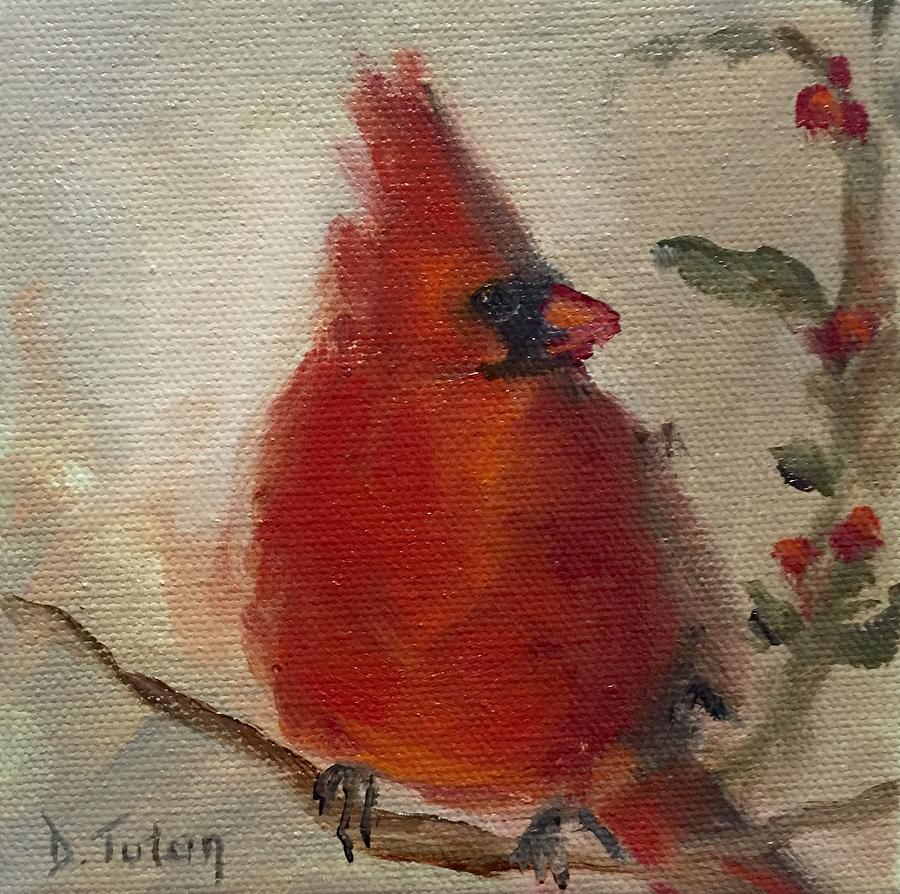 Cardinal and Holly Painting by Donna Tuten