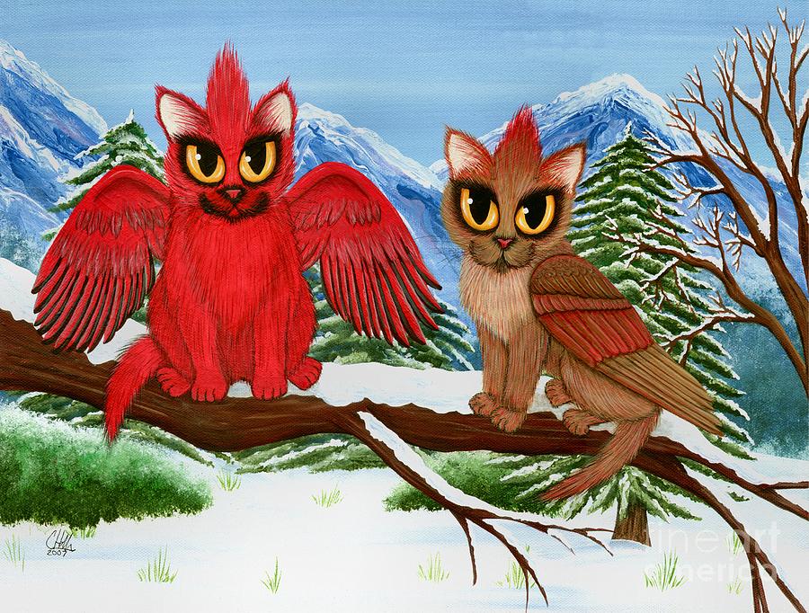 Cardinal Cats Painting by Carrie Hawks