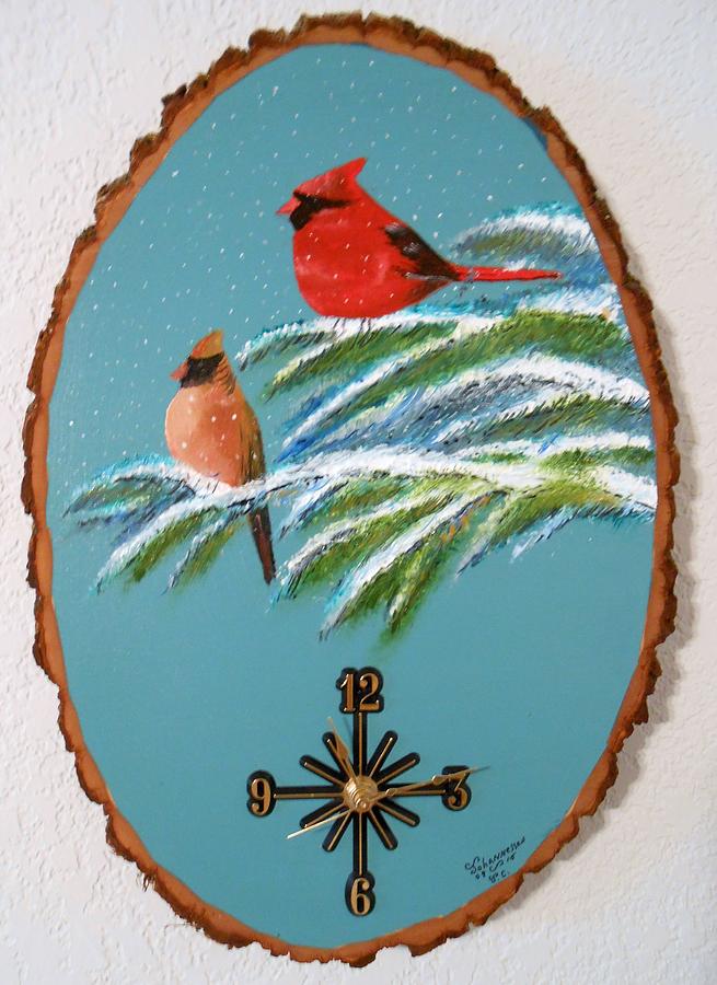 Bird Painting - Cardinal Clock by Al  Johannessen