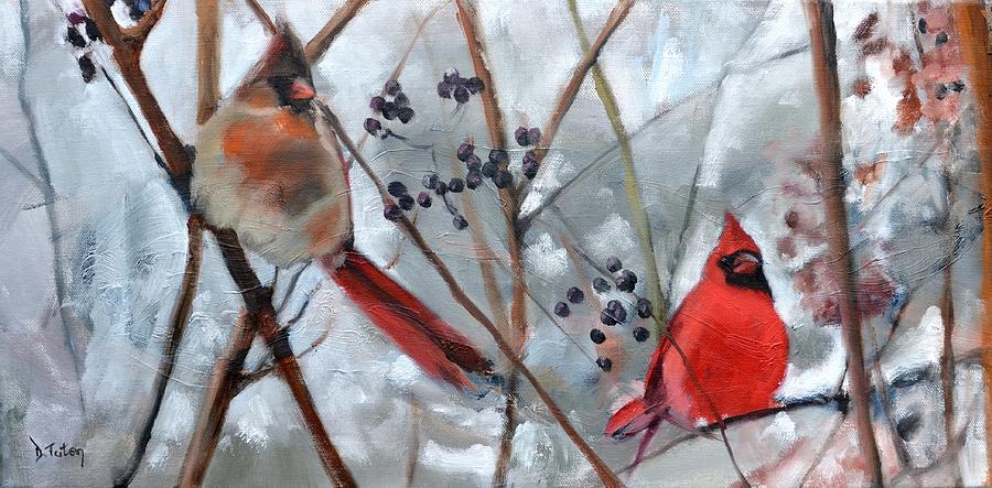 Cardinal Couple Painting by Donna Tuten